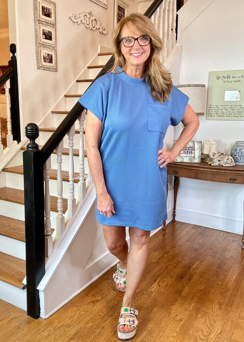 Textured T Shirt Dress - Dusty Blue - Casual Dress - Jimberly's Boutique - Olive Branch - Mississippi