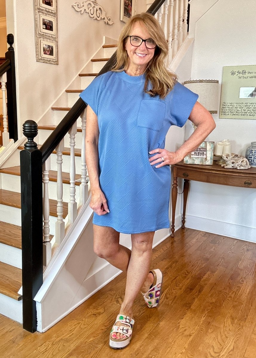 Textured T Shirt Dress - Dusty Blue - Casual Dress - Jimberly's Boutique - Olive Branch - Mississippi