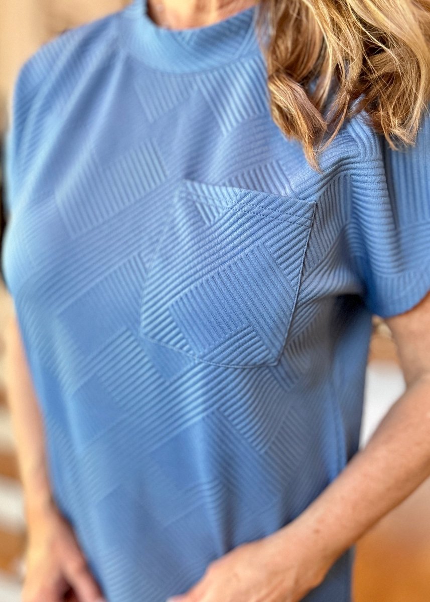 Textured T Shirt Dress - Dusty Blue - Casual Dress - Jimberly's Boutique - Olive Branch - Mississippi