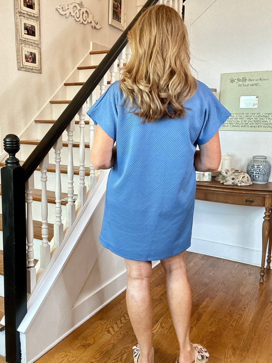 Textured T Shirt Dress - Dusty Blue - Casual Dress - Jimberly's Boutique - Olive Branch - Mississippi