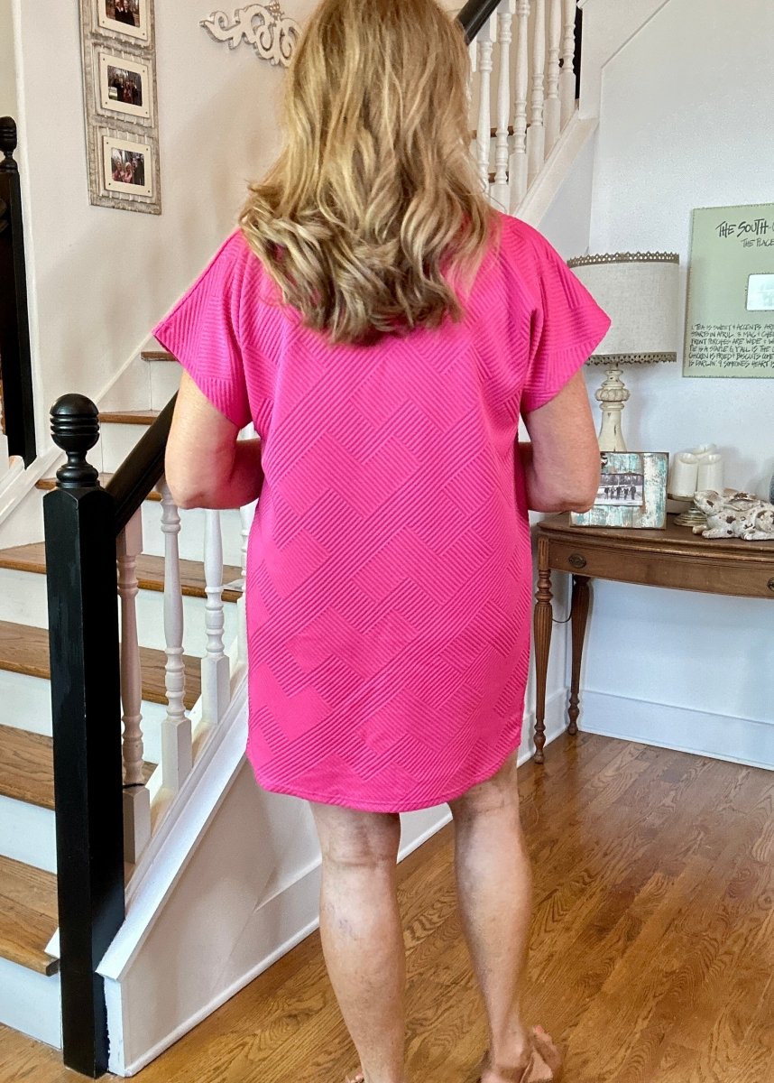 Textured T Shirt Dress - Hot Pink - Casual Dress - Jimberly's Boutique - Olive Branch - Mississippi