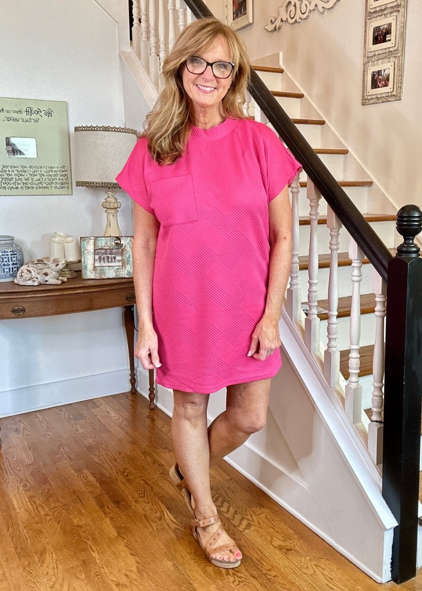 Textured T Shirt Dress - Hot Pink - Casual Dress - Jimberly's Boutique - Olive Branch - Mississippi