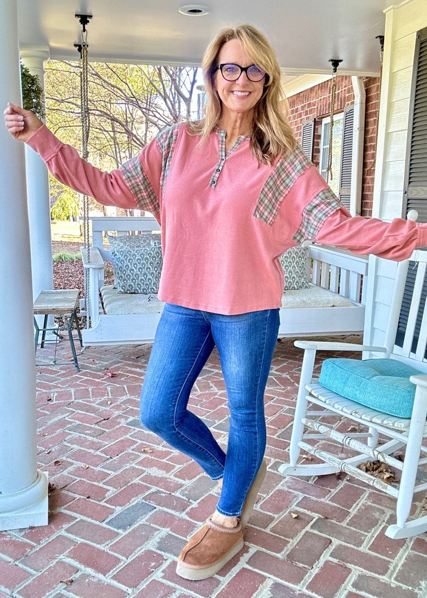 Thermal Henley Top - Dusty Rose | Easel - henley top - Jimberly's Boutique - Olive Branch - Mississippi