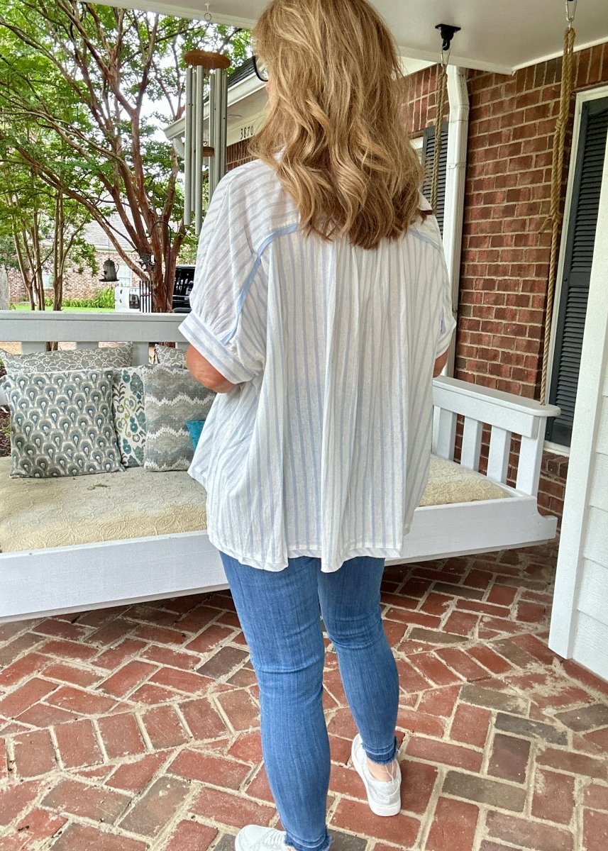 Tina Oversized Striped Top - Blue | Umgee - Jimberly's Boutique - Olive Branch - Mississippi