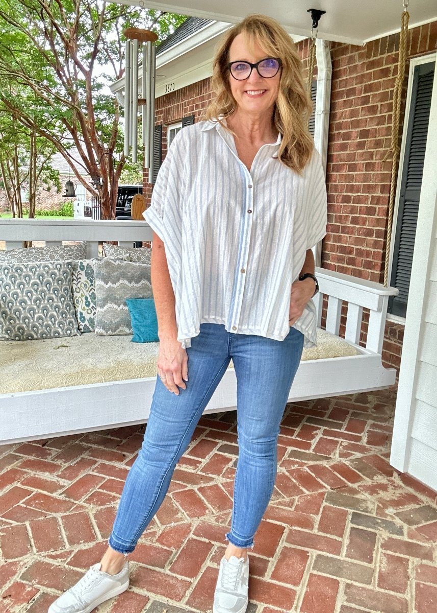 Tina Oversized Striped Top - Blue | Umgee - Jimberly's Boutique - Olive Branch - Mississippi