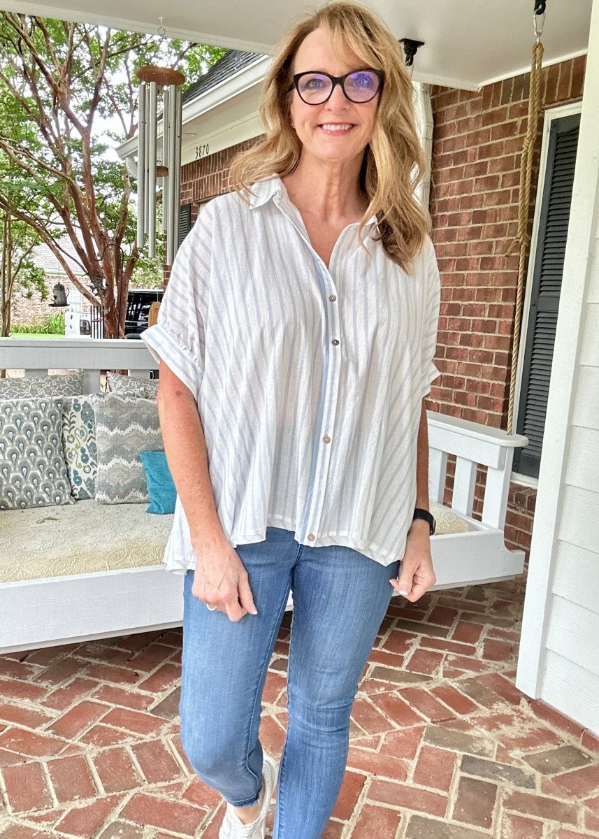 Tina Oversized Striped Top - Blue | Umgee - Jimberly's Boutique - Olive Branch - Mississippi