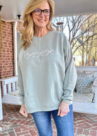 Triple Bows Embroidered Sweatshirt - Light Sage - Embroidered Sweatshirt - Jimberly's Boutique - Olive Branch - Mississippi