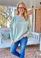 Triple Bows Embroidered Sweatshirt - Light Sage - Embroidered Sweatshirt - Jimberly's Boutique - Olive Branch - Mississippi