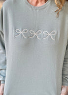 Triple Bows Embroidered Sweatshirt - Light Sage - Embroidered Sweatshirt - Jimberly's Boutique - Olive Branch - Mississippi