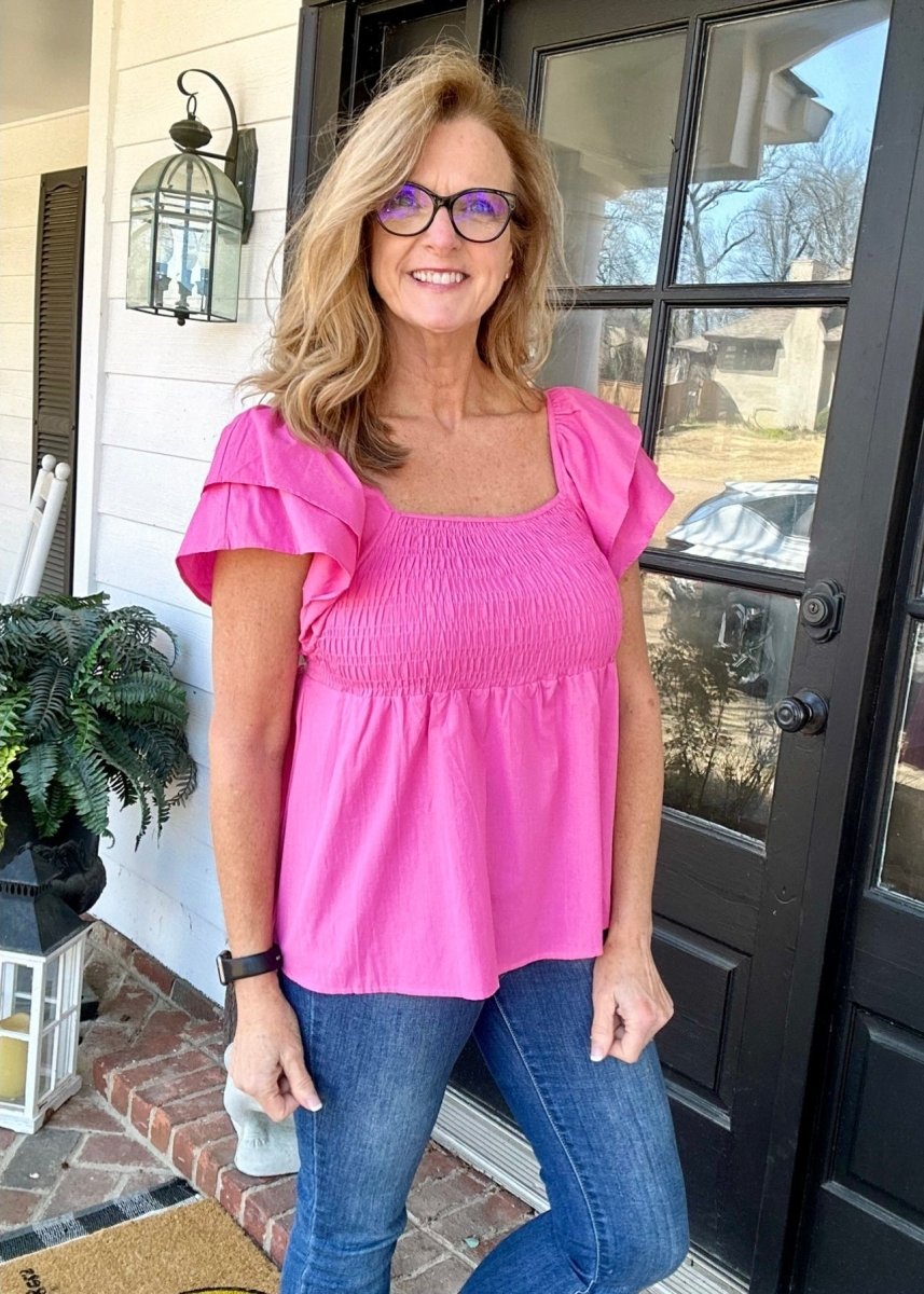 Umgee Smocked Ruffle Top - Hot Pink - -Jimberly's Boutique-Olive Branch-Mississippi