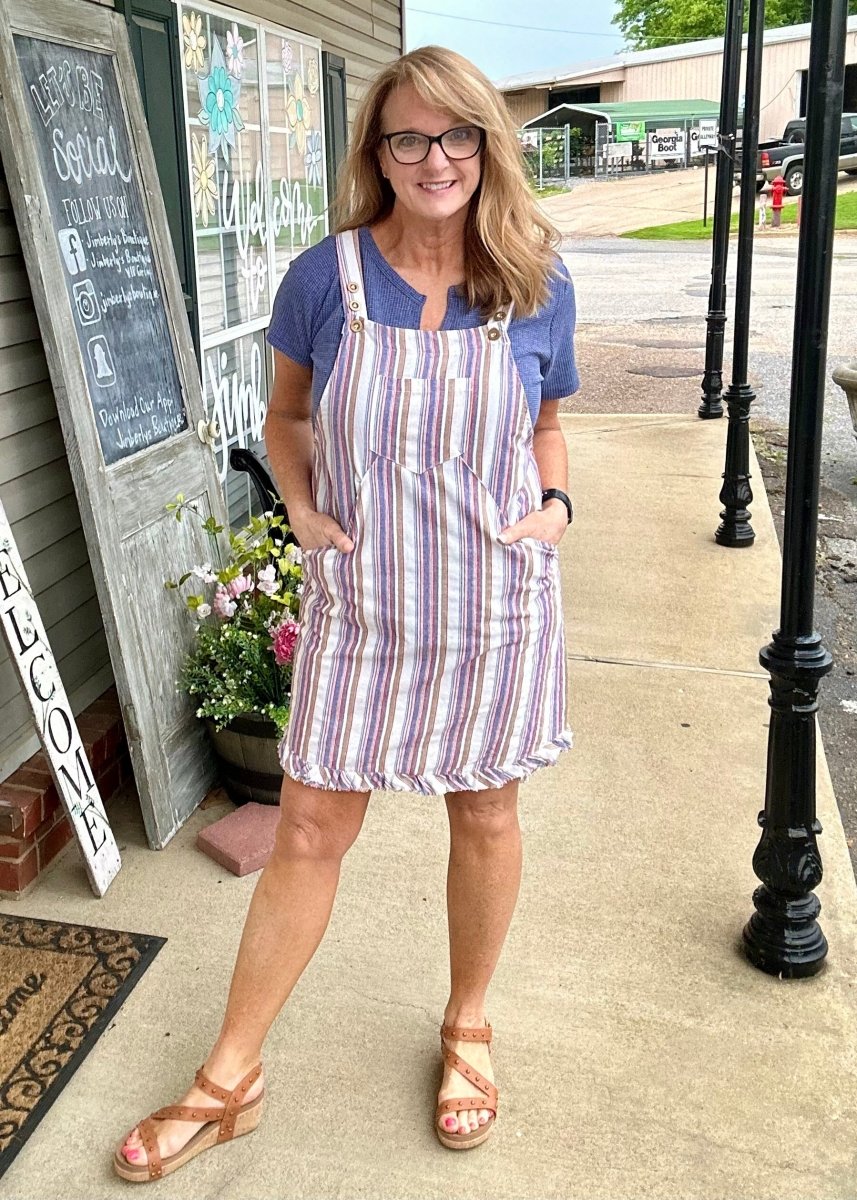 Umgee Striped Overall Dress - Umgee Dress -Jimberly's Boutique-Olive Branch-Mississippi