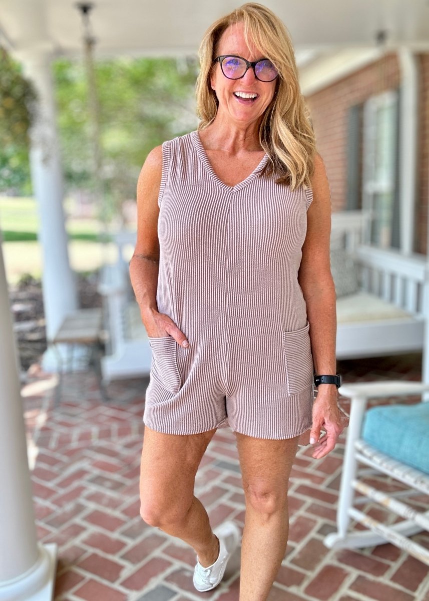 V Neck Ribbed Romper/Jumpsuit - Coco - Jimberly's Boutique - Olive Branch - Mississippi