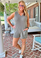 V Neck Ribbed Romper/Jumpsuit - Olive Vintage - Jimberly's Boutique - Olive Branch - Mississippi