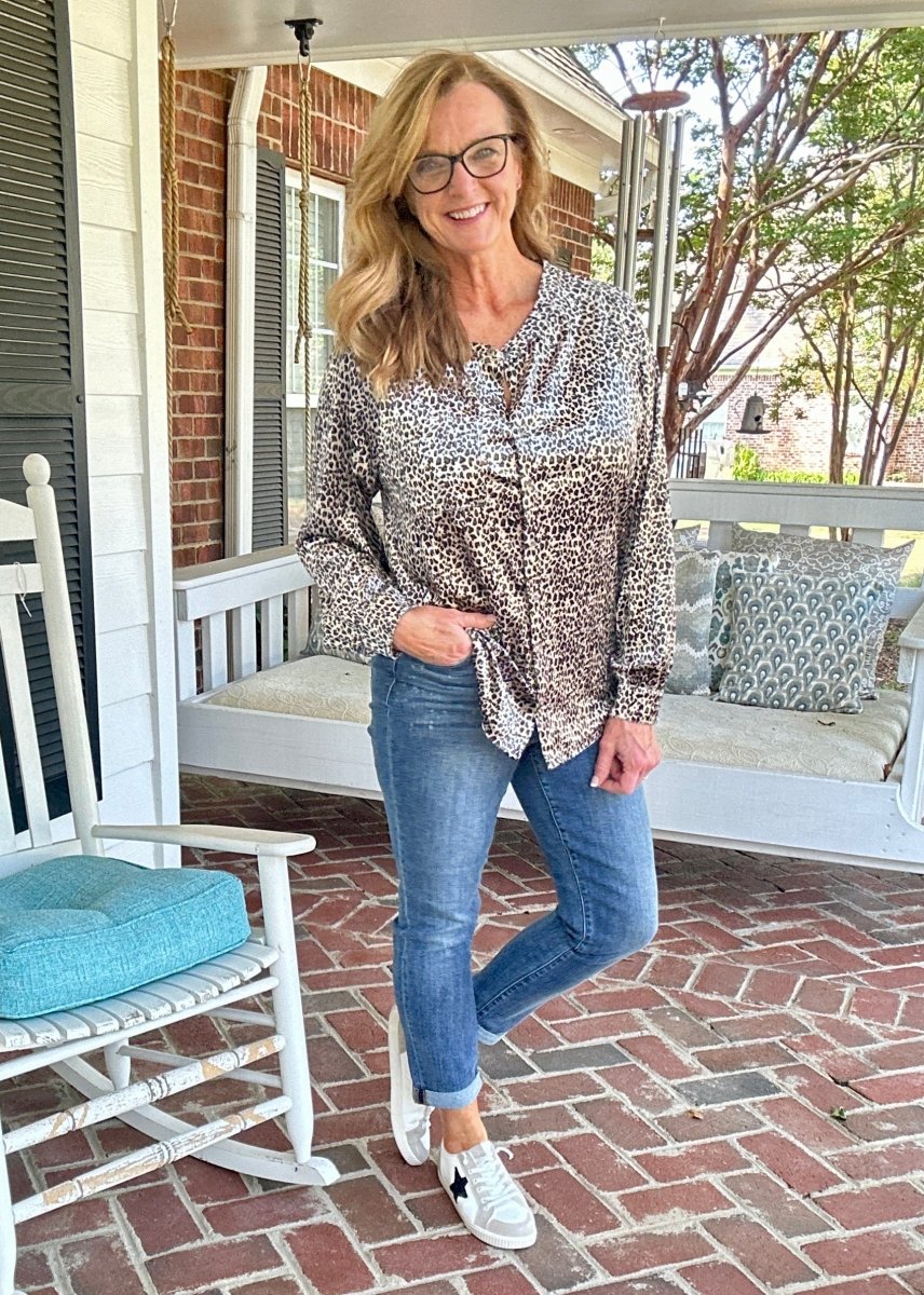 Velvet Animal Print Long Sleeve Top - Button Down Top - Jimberly's Boutique - Olive Branch - Mississippi