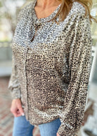 Velvet Animal Print Long Sleeve Top - Button Down Top - Jimberly's Boutique - Olive Branch - Mississippi