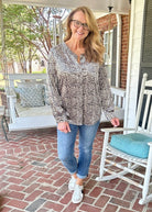 Velvet Animal Print Long Sleeve Top - Button Down Top - Jimberly's Boutique - Olive Branch - Mississippi