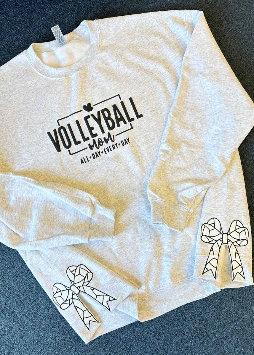 Volleyball Mom Side Bow Glitter Applique' Crewneck Sweatshirt - Sweatshirt - Jimberly's Boutique - Olive Branch - Mississippi