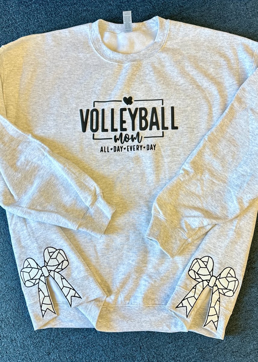 Volleyball Mom Side Bow Glitter Applique' Crewneck Sweatshirt - Sweatshirt - Jimberly's Boutique - Olive Branch - Mississippi