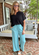 Wide Leg Linen Blend Pants - Dusty Teal - Pants -Jimberly's Boutique-Olive Branch-Mississippi