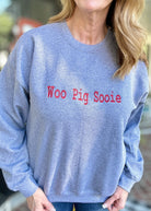 Woo Pig Sooie Embroidered Sweatshirt - Heather Grey w/Red - sweatshirt - Jimberly's Boutique - Olive Branch - Mississippi