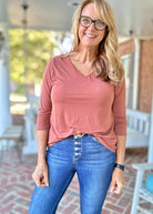 Wrinkle Free V Neck Top - Rust | Dear Scarlett - Dear Scarlett Wrinkle Free Top - Jimberly's Boutique - Olive Branch - Mississippi