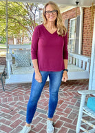 Wrinkle Free V Neck Top - Wine | Dear Scarlett - Dear Scarlett Wrinkle Free Top - Jimberly's Boutique - Olive Branch - Mississippi