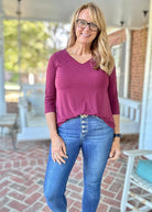 Wrinkle Free V Neck Top - Wine | Dear Scarlett - Dear Scarlett Wrinkle Free Top - Jimberly's Boutique - Olive Branch - Mississippi