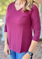 Wrinkle Free V Neck Top - Wine | Dear Scarlett - Dear Scarlett Wrinkle Free Top - Jimberly's Boutique - Olive Branch - Mississippi