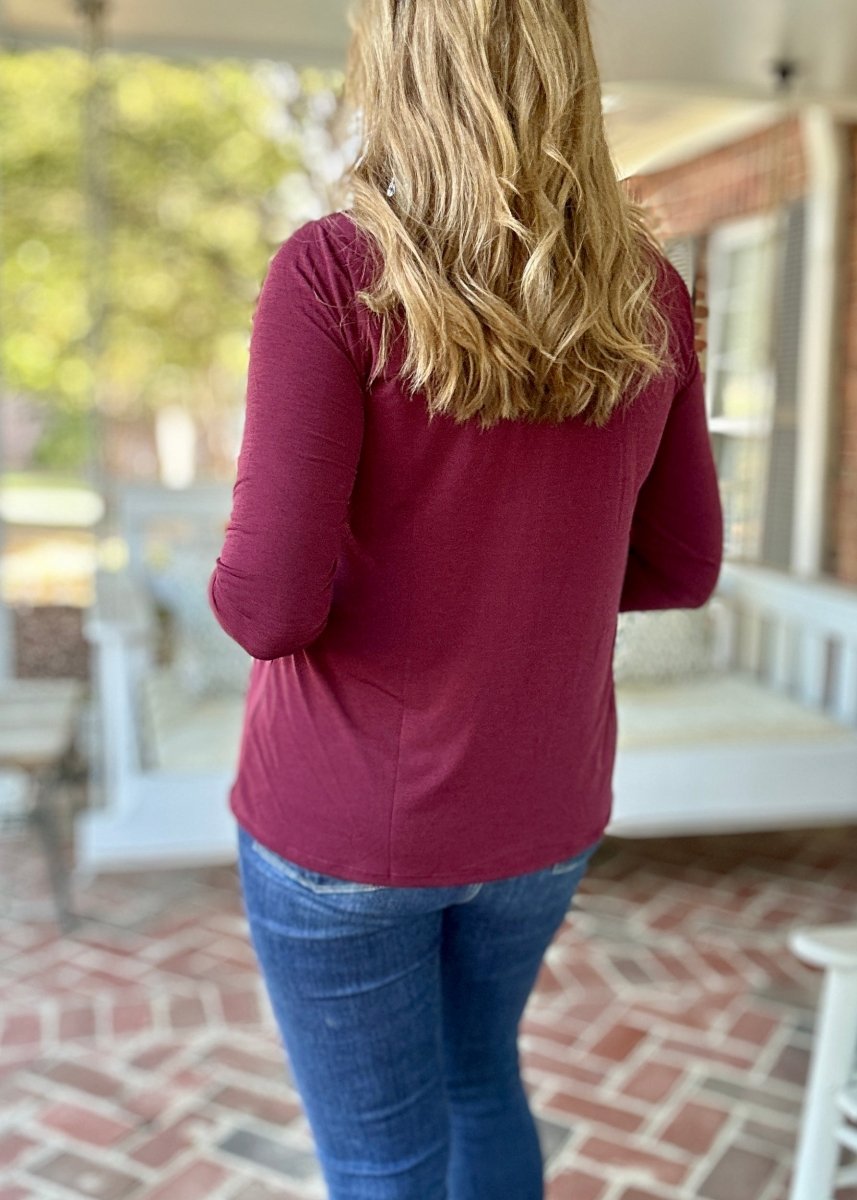 Wrinkle Free V Neck Top - Wine | Dear Scarlett - Dear Scarlett Wrinkle Free Top - Jimberly's Boutique - Olive Branch - Mississippi