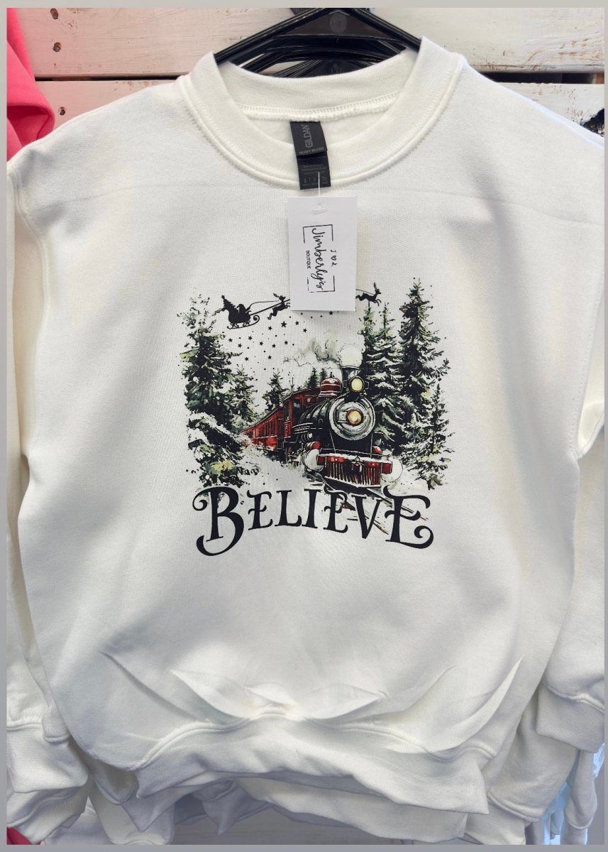 Youth Believe Sweatshirt - White - Graphic Sweatshirt - Jimberly's Boutique - Olive Branch - Mississippi