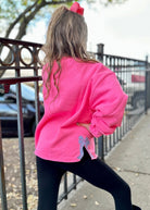 Youth Neon Pink w/Blue Gingham Bow Applique - Side Bow Sweatshirt - side bow sweatshirt - Jimberly's Boutique - Olive Branch - Mississippi