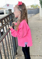 Youth Neon Pink w/Blue Gingham Bow Applique - Side Bow Sweatshirt - side bow sweatshirt - Jimberly's Boutique - Olive Branch - Mississippi