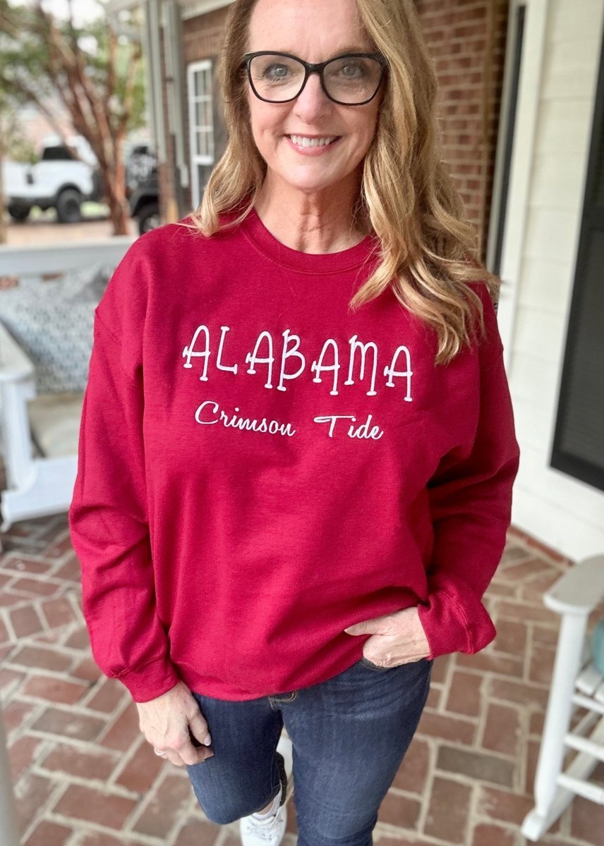 Alabama Crimson Tide Embroidered Sweatshirt - Crimson w/White - sweatshirt -Jimberly's Boutique-Olive Branch-Mississippi