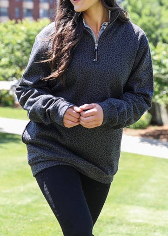 Crosswind Quarter Zip Pullover - Black Leopard - Quarter Zip Pullover -Jimberly's Boutique-Olive Branch-Mississippi