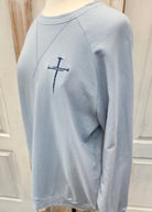 Embroidered Cross of Nails French Terry Raglan Pullover - Ash Blue - Embroidered Lightweight Sweatshirt -Jimberly's Boutique-Olive Branch-Mississippi