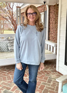 Embroidered Cross of Nails French Terry Raglan Pullover - Ash Blue - Embroidered Lightweight Sweatshirt -Jimberly's Boutique-Olive Branch-Mississippi