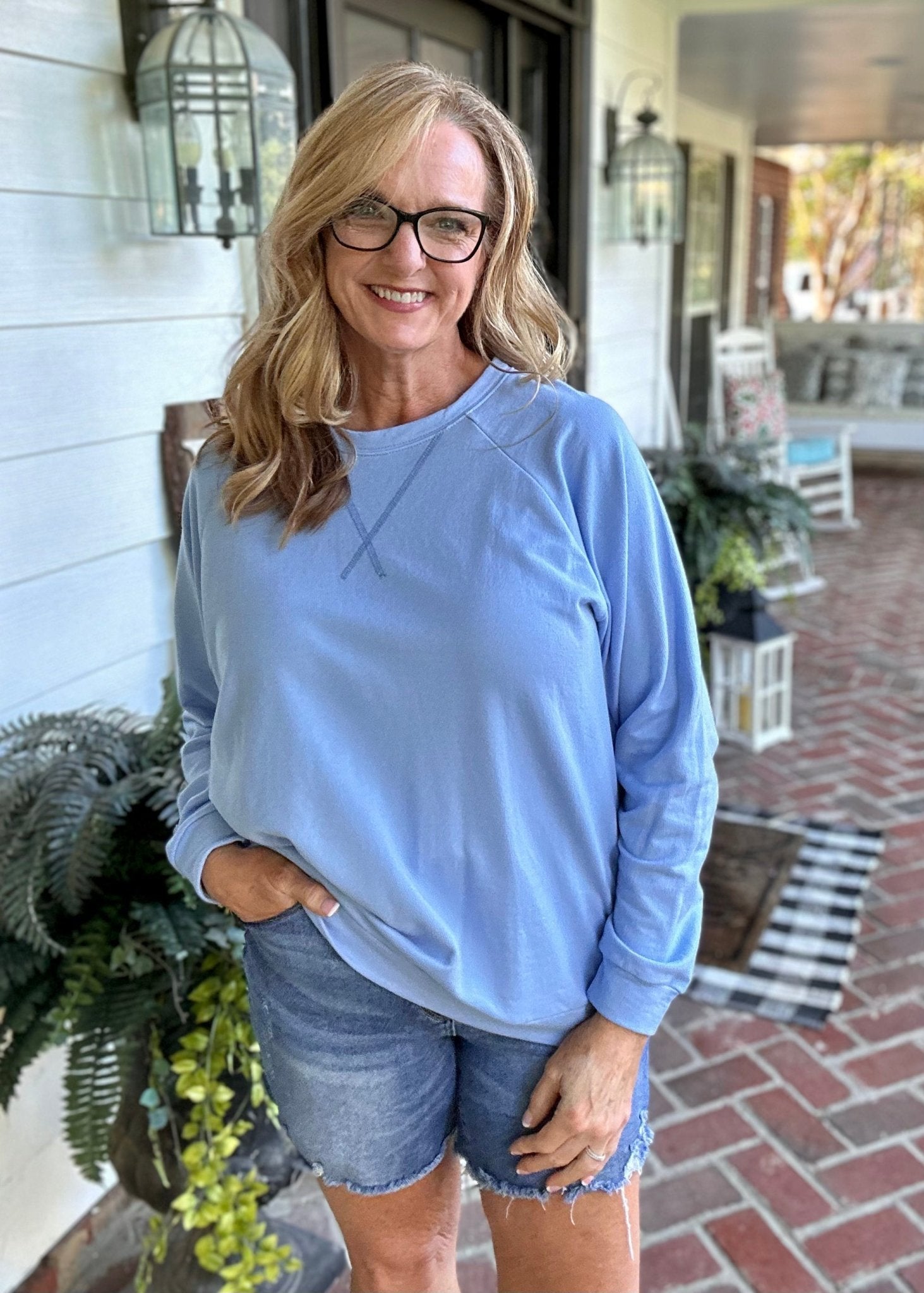 French Terry Raglan Pullover - Spring Blue - Casual Top -Jimberly's Boutique-Olive Branch-Mississippi