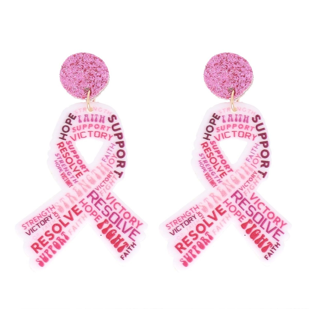 Glitter Pink Ribbon Affirmations Acrylic Earrings - earrings -Jimberly's Boutique-Olive Branch-Mississippi