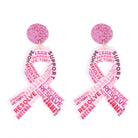 Glitter Pink Ribbon Affirmations Acrylic Earrings - earrings -Jimberly's Boutique-Olive Branch-Mississippi