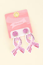 Glitter Pink Ribbon Affirmations Acrylic Earrings - earrings -Jimberly's Boutique-Olive Branch-Mississippi