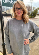 Jesus has my Back/Cross of Nails Pullover | Granite Heather - Embroidered Sweatshirt -Jimberly's Boutique-Olive Branch-Mississippi