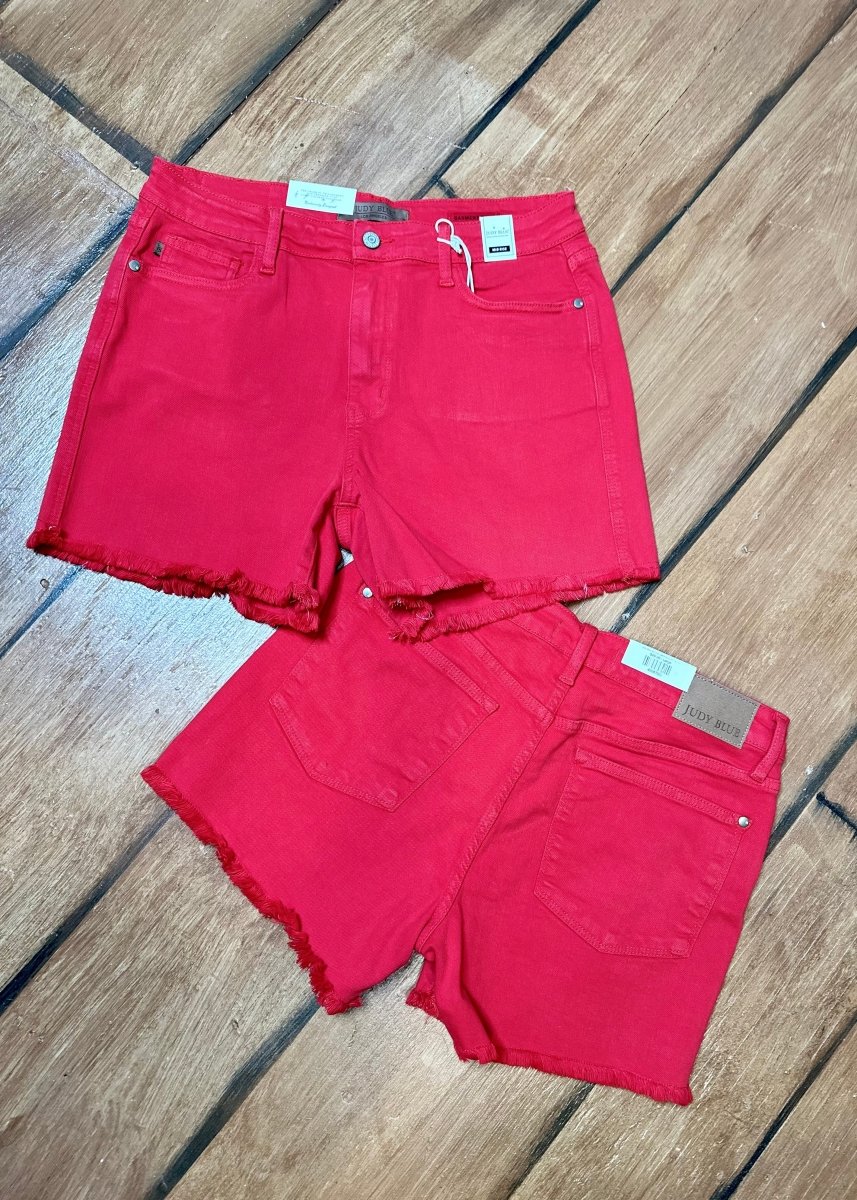 judy blue red garment dyed high waist tummy control bermuda shorts – rivers  & roads boutique