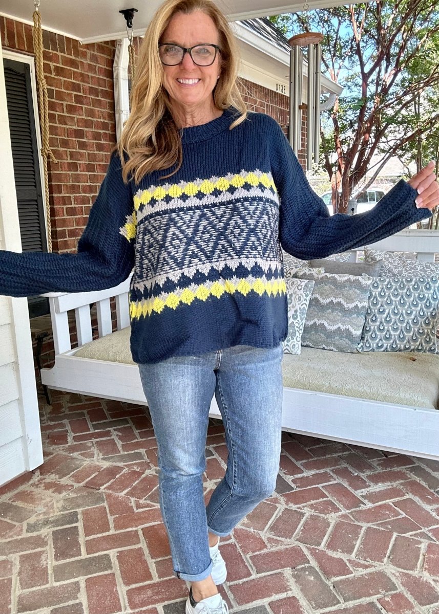 Keep You Happy Patterned Sweater - Faded Teal - -Jimberly's Boutique-Olive Branch-Mississippi