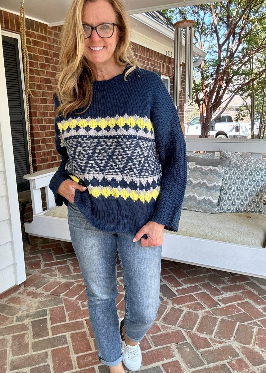 Keep You Happy Patterned Sweater - Faded Teal - -Jimberly's Boutique-Olive Branch-Mississippi