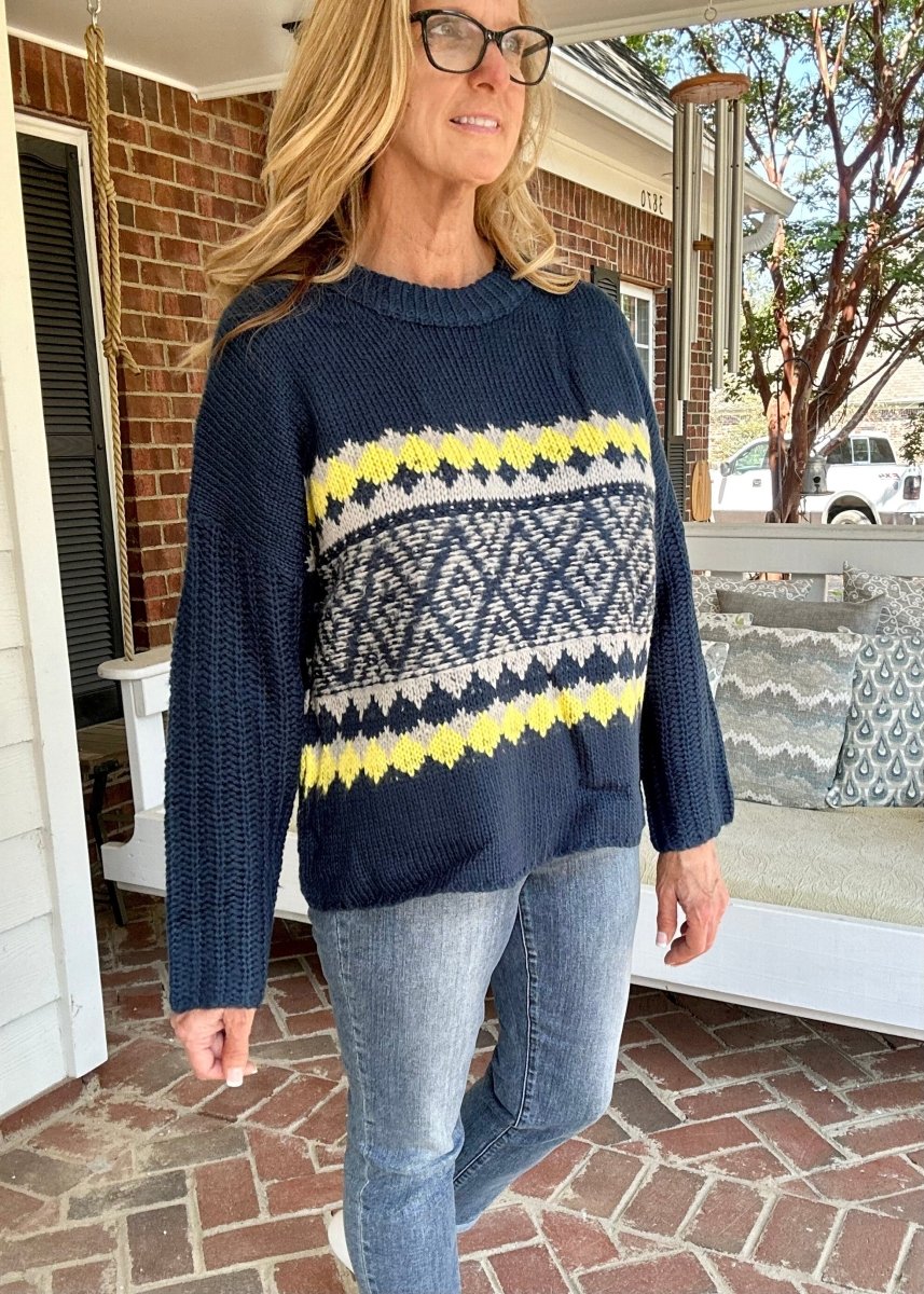 Keep You Happy Patterned Sweater - Faded Teal - -Jimberly's Boutique-Olive Branch-Mississippi