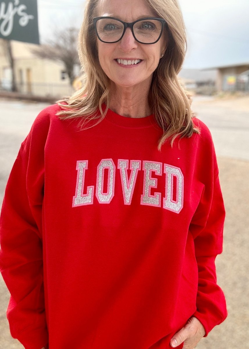 LOVED | Glitter | Applique' | Sweatshirt | Olive Branch, MS - Applique" Glitter Sweatshirt -Jimberly's Boutique-Olive Branch-Mississippi