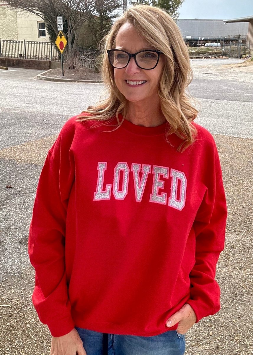 LOVED | Glitter | Applique' | Sweatshirt | Olive Branch, MS - Applique" Glitter Sweatshirt -Jimberly's Boutique-Olive Branch-Mississippi