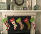 Monogrammed Christmas Stocking - Chartreuse Puppy/Red Cuff - Stocking -Jimberly's Boutique-Olive Branch-Mississippi