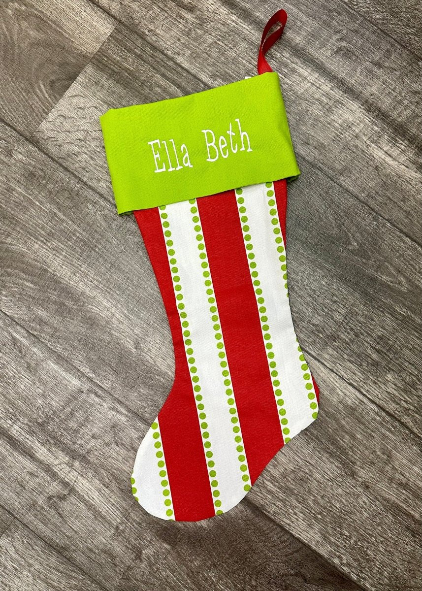 Monogrammed Christmas Stocking - Dandie Dot/Chartreuse Cuff - Stocking -Jimberly's Boutique-Olive Branch-Mississippi