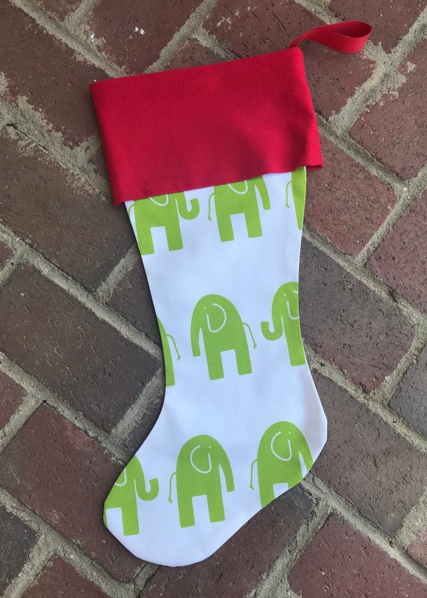 Monogrammed Christmas Stocking - Elephant/Red Cuff - Stocking -Jimberly's Boutique-Olive Branch-Mississippi